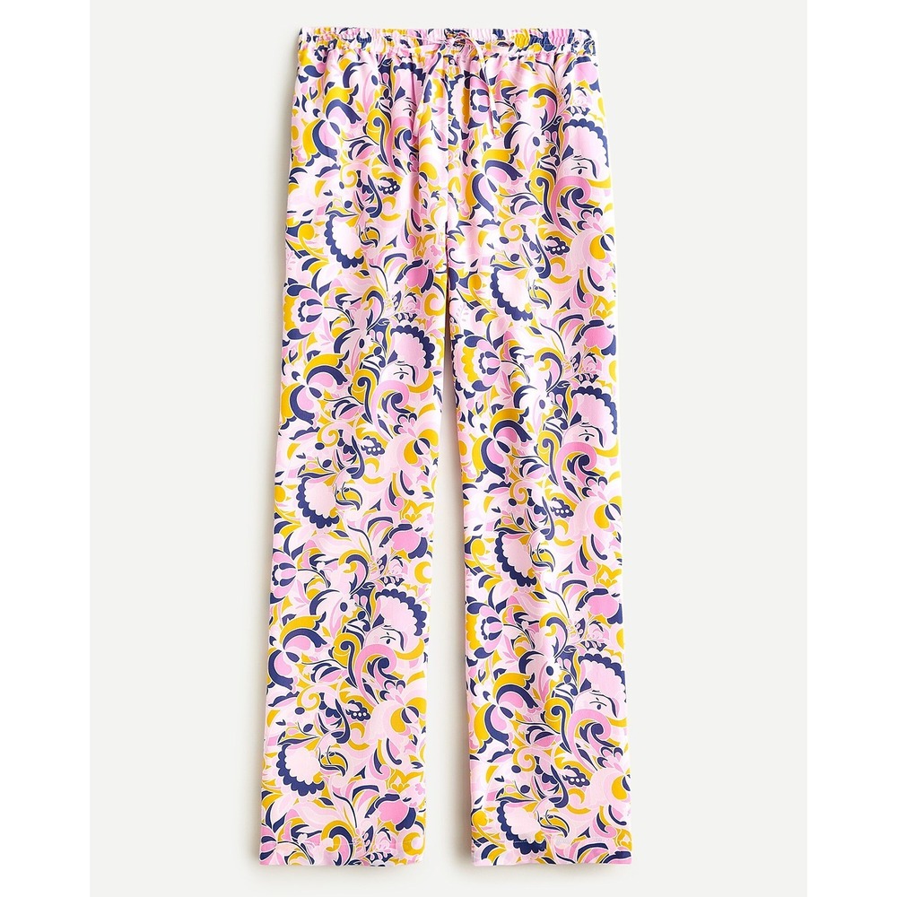 J.Crew Silk Pants Pink 6 Womens Paisley Swirl Wide Leg Lounge